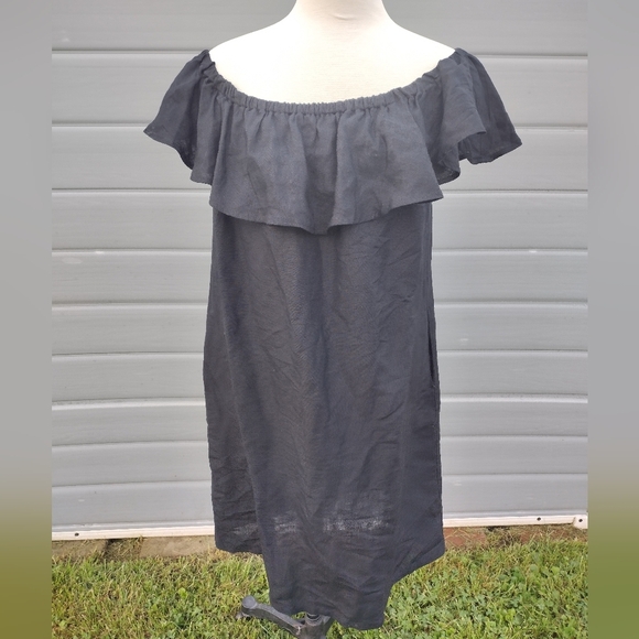 Tommy Bahama Black St . Lucia Off The Shoulder Dress Linen Blend Sz XL - Picture 2 of 7